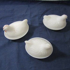 Milk Glass Hens on a Nest